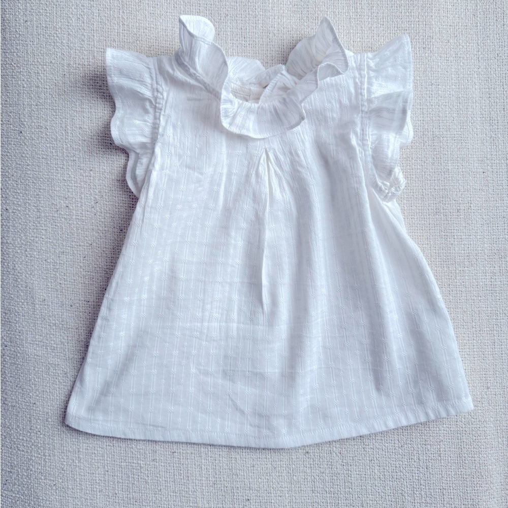 White Ruffled cotton blouse, sz 2 t